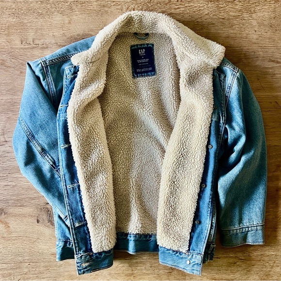 GAP Teen Oversized Denim Sherpa Jacket - Size 10 - Picture 7 of 9